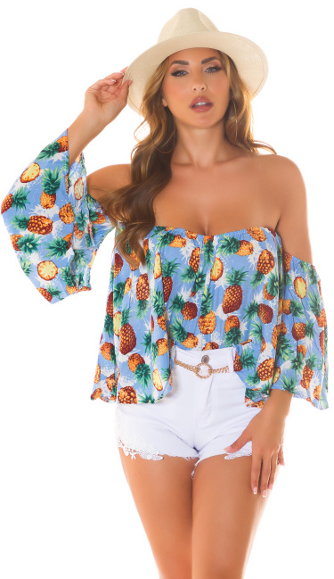 Zomer off-shoulder blouse pineapple blauw